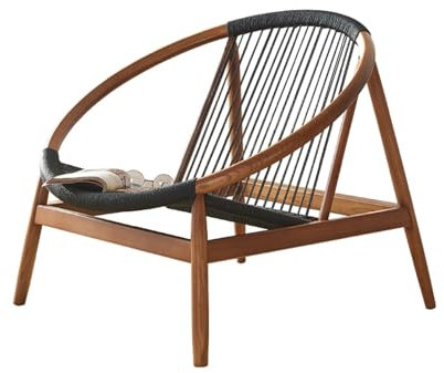 yixinzi-2024 Rattan-Akzentstuhl Sofasessel aus Holz, Freizeitsessel aus Hanfseilgewebe, Einzelliege for den Balkon, Loungesessel for Terrasse, Garten und Deck, stilvoll und bequem Sessel