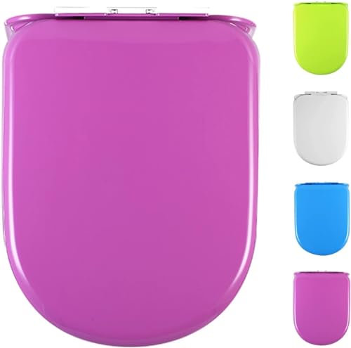 Toilettendeckel, Toilettensitz, ein bunter Absenkautomatik mit Schnellverschluss, Badezimmer, oval, neue langsam schließende Polypropylen-Toilette (weiß)(Pink Purple)