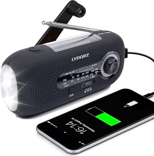 Emergency Crank Weather Radio, Solar Hand Crank Portable AM/FM/NOAA, 3 Mode Flashlight, SOS for Home and Outdoor (Black)