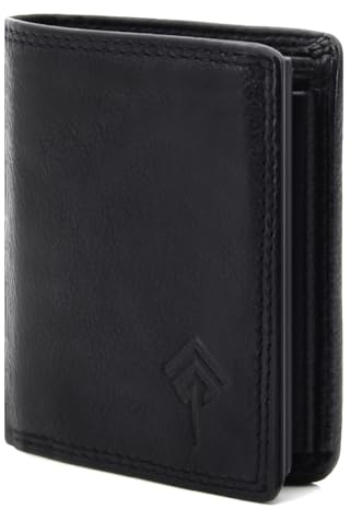 JOREY Slim Wallet Herren aus Echtleder – kleine Geldbörse im Hochformat mit RFID-Schutz – Geldbeutel kompakt aus Wasch-Leder (Schwarz)