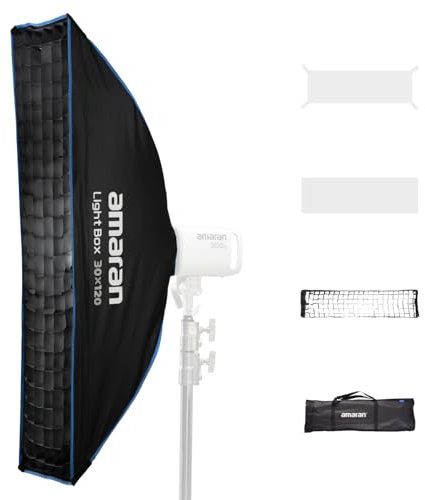 Amaran Light Box 30x120cm Softbox à Monture Bowens, Modeleur de Lumière Rectangulaire Étroit à Installation Rapide avec Diffusion & Grille pour Portraits & Vidéo, Portable avec Sac