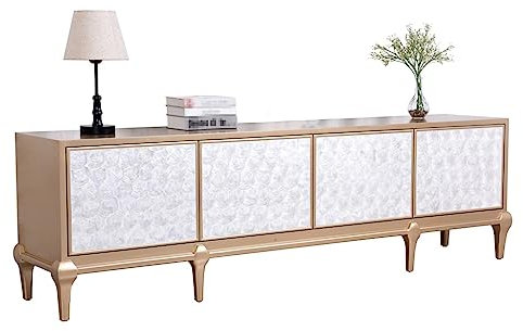 MTV Ständer mit Stauraum und kreativem Muschelmuster-Design, stilvoller Wohnzimmerschrank mit Spind, Sideboard und dekorativem Bodenschrank, 180 cm TV-Ständer für Wohnzimmer