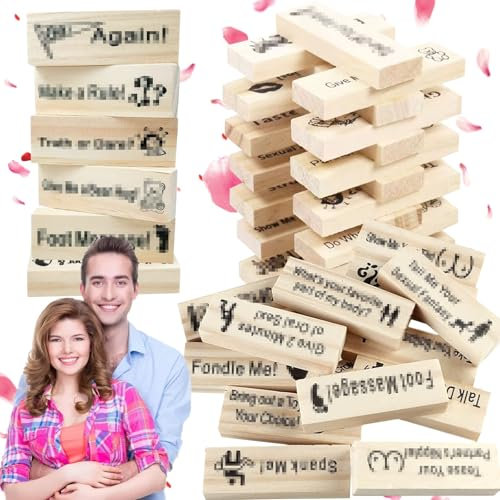 LXYYDS 48 Pièces Super Coquines Jeu de Tour de Bloc, Lust Tower Blocks, Jeu Blocs Empilables Bois Saint-Valentin, Jeux Coquins pour Couples, Cadeau Saint-Valentin pour Petit Ami
