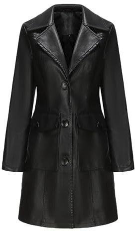 Piumino Donna Invernale Lungo Cappotto in pelle da donna di media lunghezza Trench in pelle a maniche lunghe Cappotto alla Giacca Parka Donna Giacconi Invernali Donna (Black, L)