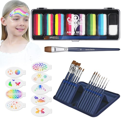 Anka Bella Professional Kinderschminke Set,8X10Gm Auf Wasserbasis Theaterschminke,Split Cake Theaterschminke für Geburtstagsfeiern/Halloween/Karneval,Hypoallergen & Ungiftig