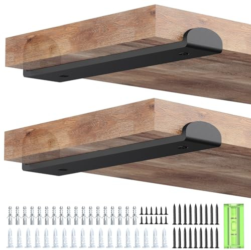 WELDUN 6 Pack Metal Scaffold Board Shelf Brackets 22.5 cm, Heavy Duty Wall Mounted Angle Shelving Brackets with Lips, for Industrial, Rustic, Modern Decor, Black