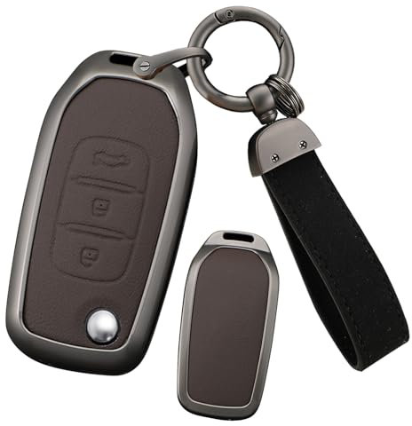 ontto Autoschlüssel Hülle Schlüsselhülle Passt für Renault Twingo 3 Express Megane Clio 5 Kangoo für Dacia Duster Logan Metall Leder Schlüsselüberzug Schutzhülle Schlüsselanhänger 3 Tasten-B Braun