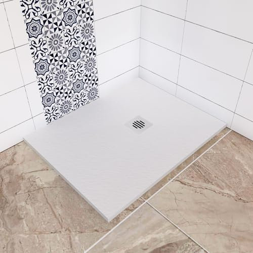 Receveur de douche blanc rectangulaire - En résine - Grille en inox - Bac à douche 100x90x3cm - Extra plat - Avec bonde d'évacuation