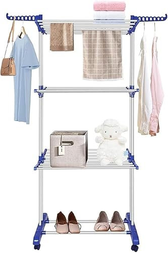 ZENZERO® - Stendino Verticale 4 Livelli Stendibiancheria a Torre Allungabile con Ruote, Acciaio Inossidabile Stendipanni da Interno Esterno