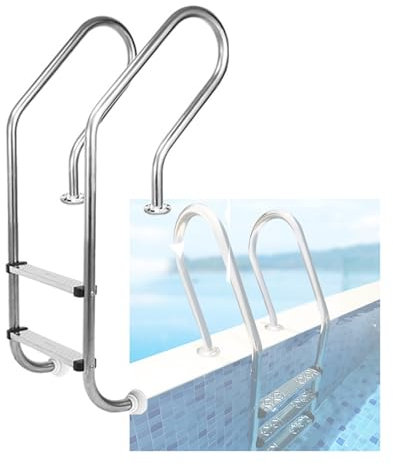 Scaletta For Piscina, Gradini In Acciaio Inox, Scaletta Da Banchina A 2/3 Gradini, Pedale For Piscina Con Corrimano, For Piscine Interne Ed Esterne.(2 steps,1.0mm)