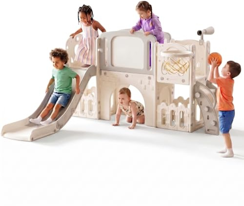 Magic ZC Scivolo per Bambini Scivolo Indipendente Toddler Climber Parco Giochi per Neonati Set di Giochi Interni all'aperto Scivolos Lungo Attività Kid Play Equipment (XST-Grey White)