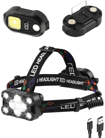 MOXTOYU Stirnlampe 11 LED Wiederaufladbar USB, 18000 Lumen 11 LED Superheller Kopflampe mit rotem Licht, 11 Lichtmodi & IPX65 Wasserdichte