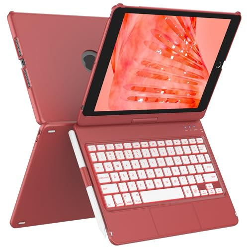 aMZCaSE Funda con teclado para iPad de 9ª generación (10.2 pulgadas, 2021), retroiluminación colorida, cubierta delgada de 360°, funda para teclado con soporte para lápices, para iPad de 8ª generación