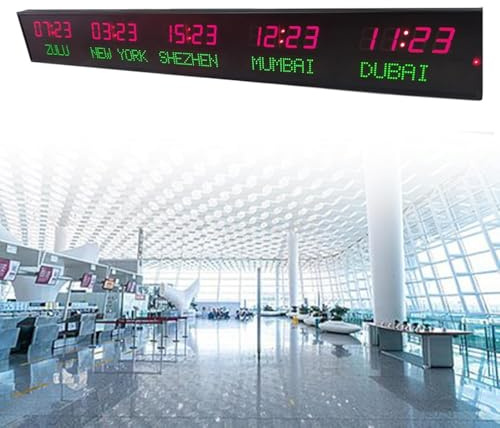 LHQYA Orologio Digitale a LED con 5 Fusi Orari, Orologio con Telecomando, possibilità di Cambiare L'orario, 3 Livelli di Luminosità, 2 Metodi di Installazione, per Hotel Aziendali Multinazionali