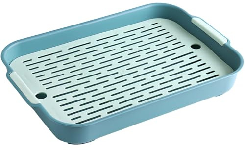 Anti-Flip Pet Litter Box with Grate, Double Layer Green Toilet Tray (14.4×9.6×2), Removable Mesh for Rabbits & Small Pets