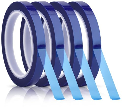 4PCS Ruban Chauffant 10mm x 33m Ruban Adhesif Haute Temperature Scotch Thermique pour Imprimante Sublimation, Imprimés Électroniques, Transfert Thermique, Circuits Imprimés, Bleu