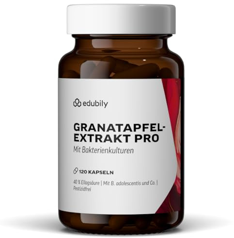 edubily® Granatapfel Kapseln mit Bakterienkulturen - 400 mg Granatapfelextrakt, davon 40% Ellagsäure pro Kapsel - 12 Mrd. KBE Bakterienkulturen (120 Kapseln)