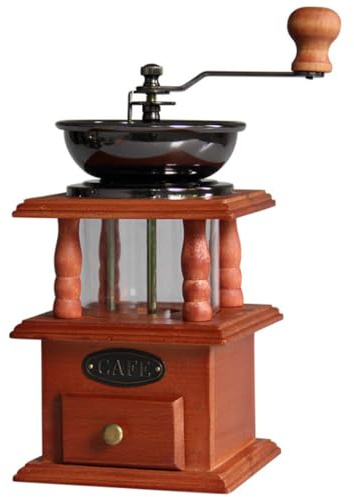 Manual Coffee Grinder with Wooden Base and Drawer, Hand-Crank Roller Drive Grain Burr Mill for Fresh Coffee Beans, Spices, Nuts, and Herbs