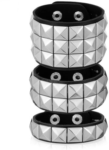 LXUEJIE 3 Stück Leder Punk Armband, Gothic Lederarmband Metall