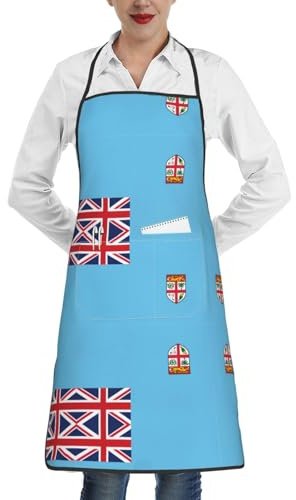 WXCJWD Delantal de trabajo impermeable con bandera de Fiji para hombre y mujer, para cocinar, asar, jardinería, carpintería, ajustable