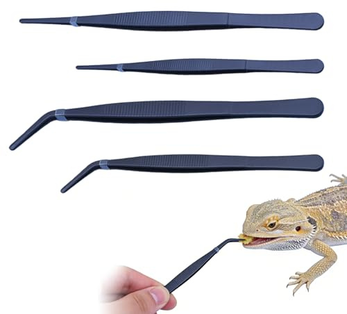 THXFUNAREA 4er Set Pinzetten für Aquarium und Terrarium, Gerade und Gebogene Pinzette in 14cm und 25cm, Ideal für Reptilien Fütterung und Wasserpflanzen, Fingerschutzdesign, Hochwertiger Edelstahl