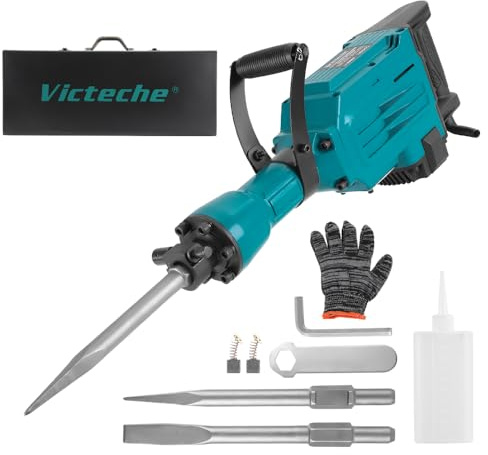 Victeche 2400W Demolition Electric Jack Hammer 65J Heavy Duty Concrete Breaker with Point and Flat Chisel