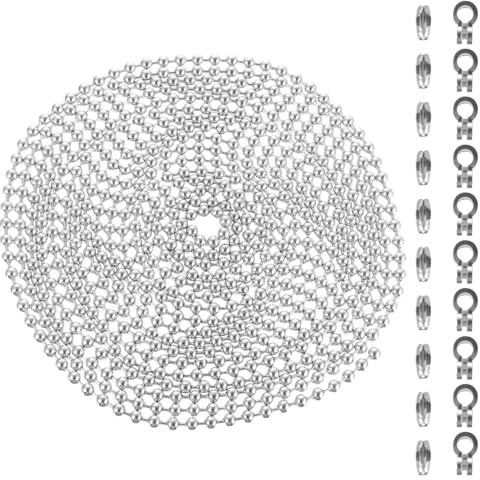 MUCKLILY Chaîne de Perles en Acier Inoxydable 304 Chaîne à Rouleaux Perlée 45 MM Longueur 4 Mètres avec 20 Connecteurs Doubles Anneaux et Fermoirs Assortis Adaptée aux Travaux Manuels