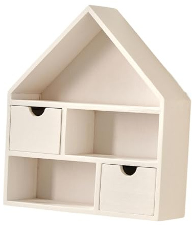 Holz Vitrine Hängeregale Hausförmige Holzbox Schaukasten Miniaturregal Vintage Stil Organizer für Miniaturen Dekorationsobjekte Sammler Schlafzimmer, Weiß