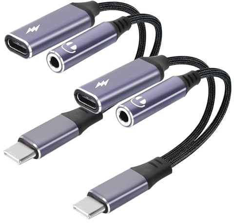 2pcs USB C to 3.5mm Audio Adapter with 60W PD Fast Charging Headphone Jack | 60W PD Fast Charging 2-in-1 DAC Headphone Jack for iPhone Gaming Car Aux More USBC