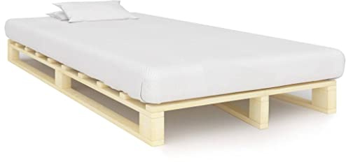PUGYNBK Palettenbett Massivholz Kiefer 120×200 cm Bettrahmen aus massivem Kiefernholz mit starken Lamellen für optimale Unterstützung und Komfort, Zeitloses Design, robust