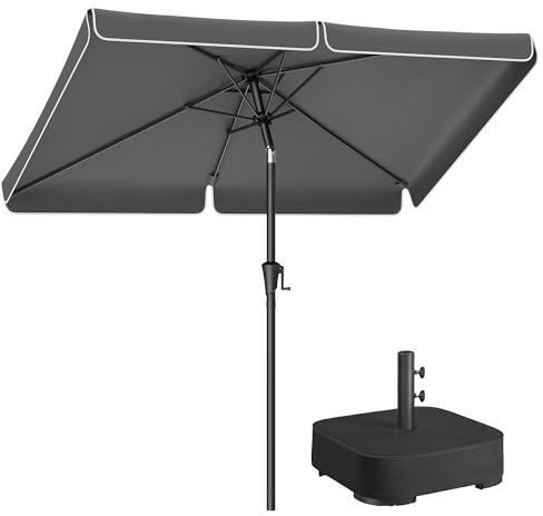 SONGMICS Sonnenschirm 300 x 200 cm mit Ständer, Gartenschirm rechteckig, Schirmständer mit Sand befüllbar, Sonnenschutz UPF 50+ für Outdoor, Garten, Balkon, grau GPU058G01-01