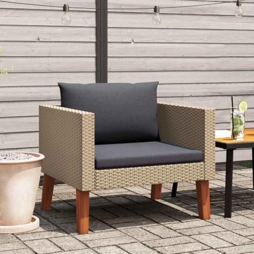 HGFDCBK 1-Sitzer-Gartensofa mit Auflagen, PE Rattan Einzelsessel Outdoor, beige Gartensofa mit pulverbeschichtetem Stahlrahmen, modularer Einzelsitz für Lounge-Bereich