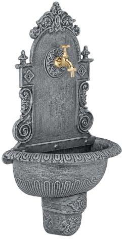 Relaxdays fontana da parete XL, stile antico con rubinetto, 75x44x22 cm | lavabo da giardino in alluminio, grigio