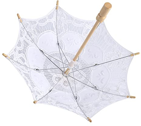 Jiawu Spetsparaply, 8 Revben Robust Struktur Elegant Design Spetsparaply för Bröllop, Bröllopsspetsparaply med Trähandtag, Bekvämt Grepp för Bröllopsfestfotografering Teaterfotografering