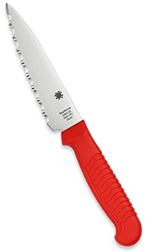Spyderco Lightweight Kitchen Utility Knife with 4.5 MBS-26 Stainless Steel Blade and Red Polypropylene Plastic Handle - SpyderEdge - K05SRD