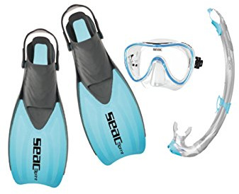SEAC Set Tris Sprint Flossen-Set mit anatomischem Innenschuh + Maske + Schnorchel Bora HD Kinder