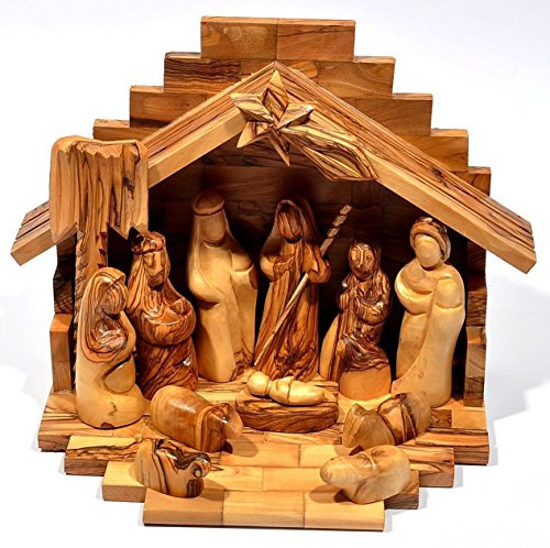 Krippe + Krippen-Set, hergestellt aus Olivenholz aus Bethlehem (klein)
