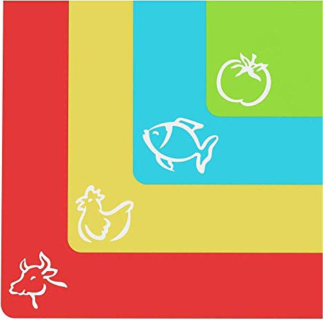 Cooler Kitchen - Set 4 taglieri di plastica flessibile con spessore – Tappetini con simboli di cibo e parte posteriore con sistema antiscivolo a reticolo EZ-Grip
