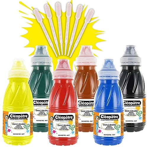 Cleopatre - EAD250x6A - Pack de 6 frascos de tinta de dibujo, 250 ml, colores primarios