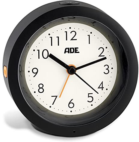 ADE Analoger Wecker mit ansprechendem Design | Wecker mit Licht, Schlummerfunktion | lautloser Wecker ohne Ticken | batteriebetrieben | schwarz-weiß