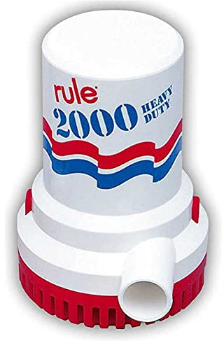 Rule 2000 GPH Bilge Pump 12V - Submersible Marine Boat Accessory with 1-1/8 Discharge, Anti-Airlock, Reliable Ignition Protection, Silent Operation, Easy-Clean Strainer - Rust/Corrosion Resistant
