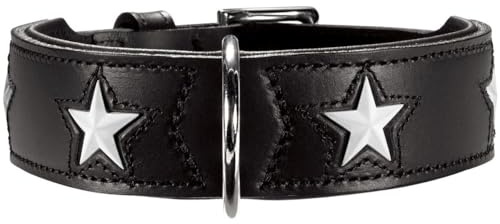 HUNTER MAGIC STAR Hundehalsband, mit Sternen, Leder, weich, 55 (M), schwarz