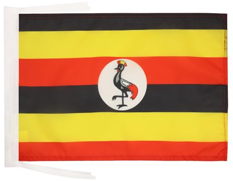 AZ FLAG - Uganda Flag - 18'' x 12'' - 100% Polyester Ugandan Small Banner with Two Cords - Fade Resistant - Vivid Colors - 18x12 in - 45x30 Cm