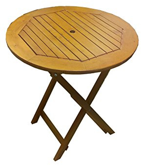 P&J Folding Table ronde en bois avec trou pour parasol Diamètre 70 cm
