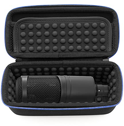 CASEMATIX Microphone Case Compatible with Audio-Technica AT2020 USB, AT2020USB+, AT2035, AT2050, AT4040, AT4050 & ATR2500-USB – Protective Carry Case for Mic, Windscreen & Cable Accessories