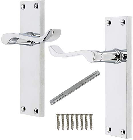 Probrico Victorian Scroll Polished Chrome Door Handle Internal Door Lever on Backplate 154mm X 40mm with Spindle and Screws