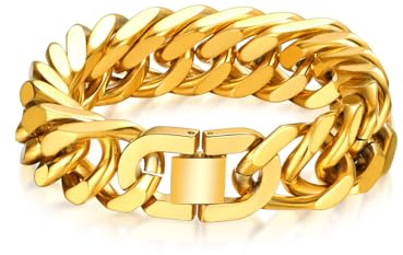 Bandmax Herren Armband Edelstahl Panzerarmband 6/8/12/17mm Massiv Kubanische Gliederarmband 19/21/23cm Schwere Panzerkette Armkette mit Faltverschluss Männer Armreif Schmuck für Geburtstag Vatertag