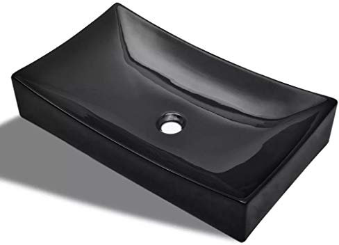 Tidyard Lavandino da Bagno in Ceramica Nera Rettangolare Moderno Lavello Bagno