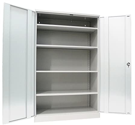 Schrank & Stuhl Werkzeugschrank Obelixxx – Werkstattschrank mit 4 höhenverstellbaren Fachböden, Stahlschrank für Werkzeuge, 195 x 120 x 50 cm (H x B x T), Grau/Weiß