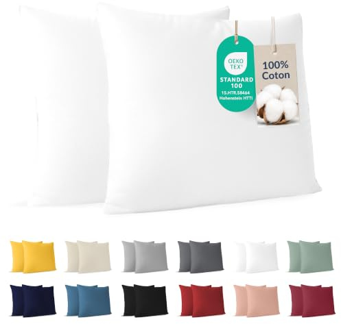Dreamzie - Kissenbezug 60x60cm - 2er Set - 100% Baumwolle - Weiß | Oeko-Tex zertifiziert · mit Reißverschluss · Kopfkissenbezug & Kissenhülle · Jersey · 150 g/m² · Weich · Waschbar